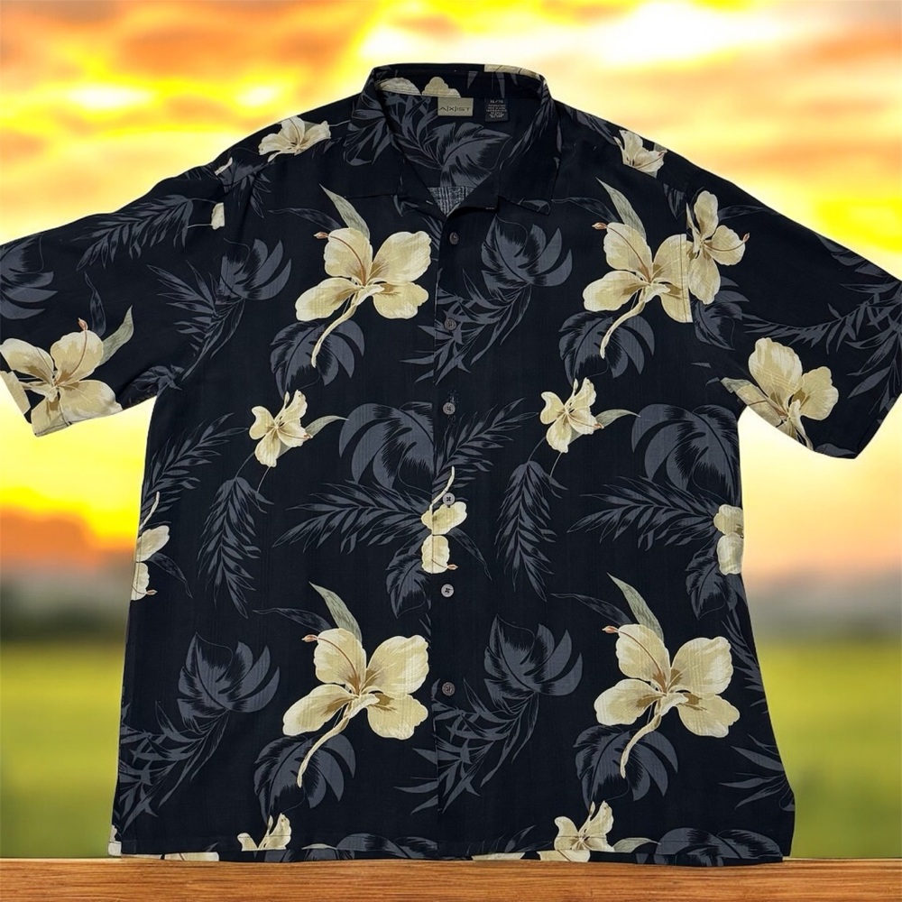 A[X]IST Black Floral Hawaiian Shirt
